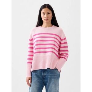 NWT GAP 24/7 Split Pink Striped Cotton Knit Sweater
